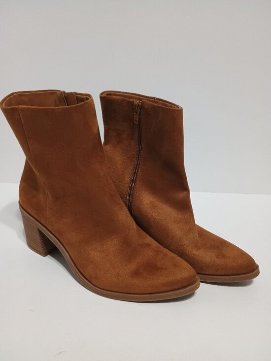Universal Thread Shoes - Universal Thread Women’s 9 Brown Faux Suede Ankle Boots Block Heel Side Zip